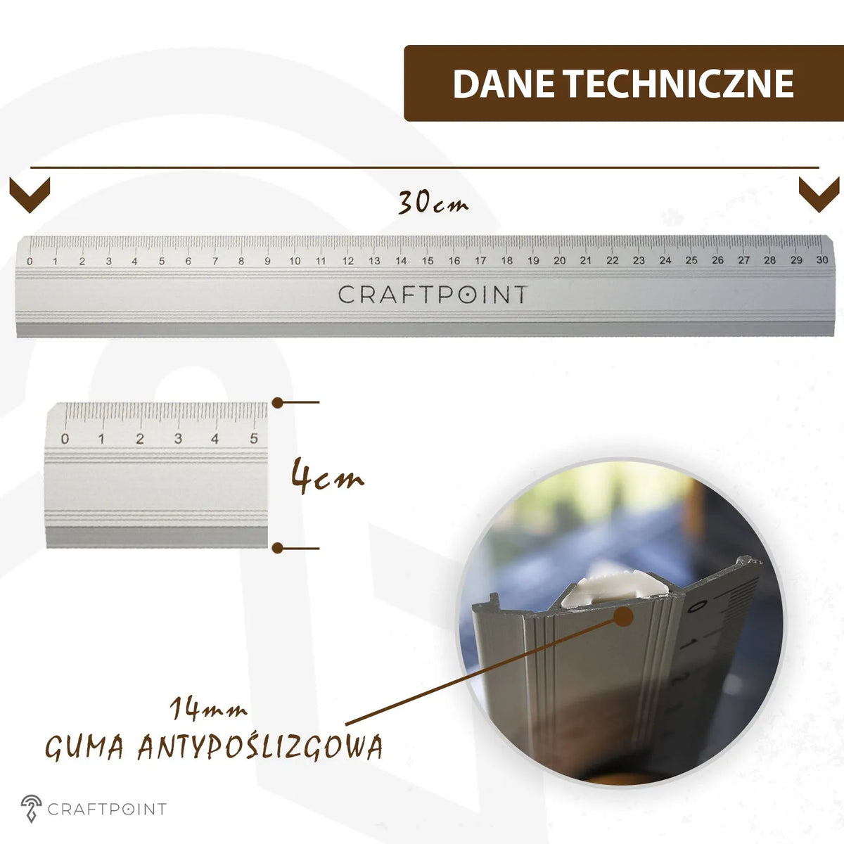 Linijka do cięcia z antypoślizgową wkładką 20cm/30cm – CraftPoint