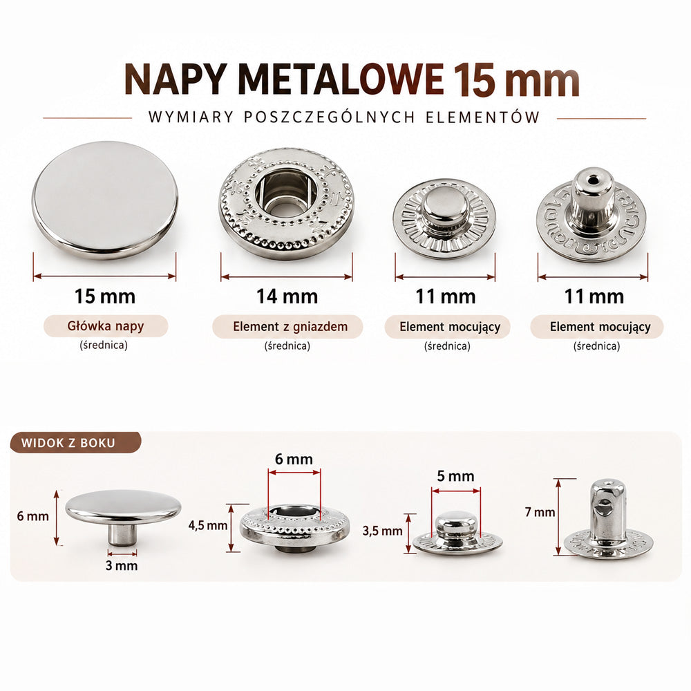 Patentok 15mm - gun black - 10 készlet – CraftPoint