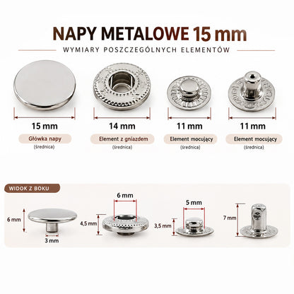 Patentok 15mm - gun black - 10 készlet – CraftPoint