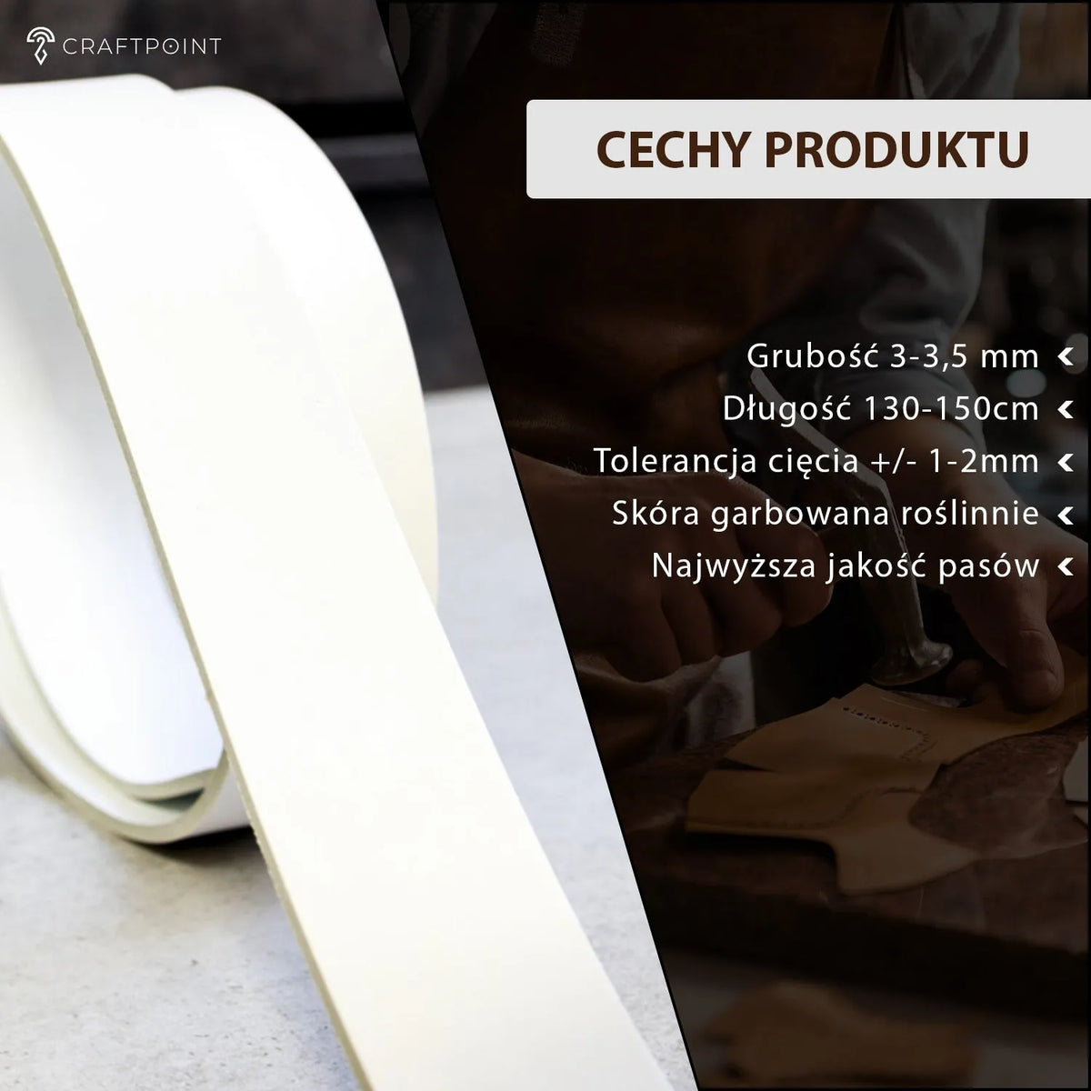 Pas ze skóry naturalnej 3,0-3,5mm, 140cm, 15-80mm - Biały – CraftPoint